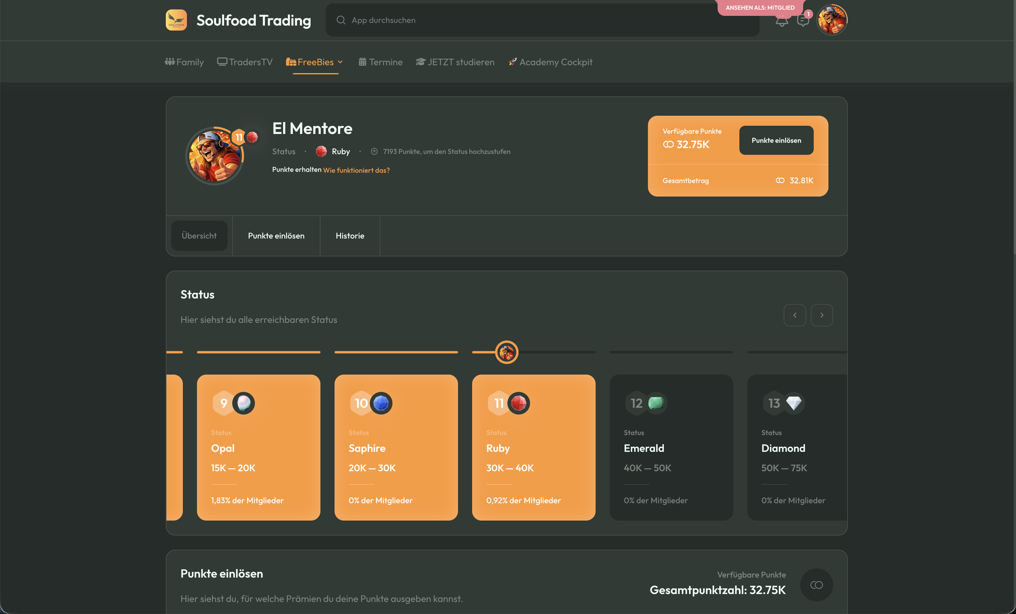 Soulfood Trading Punkte und Status